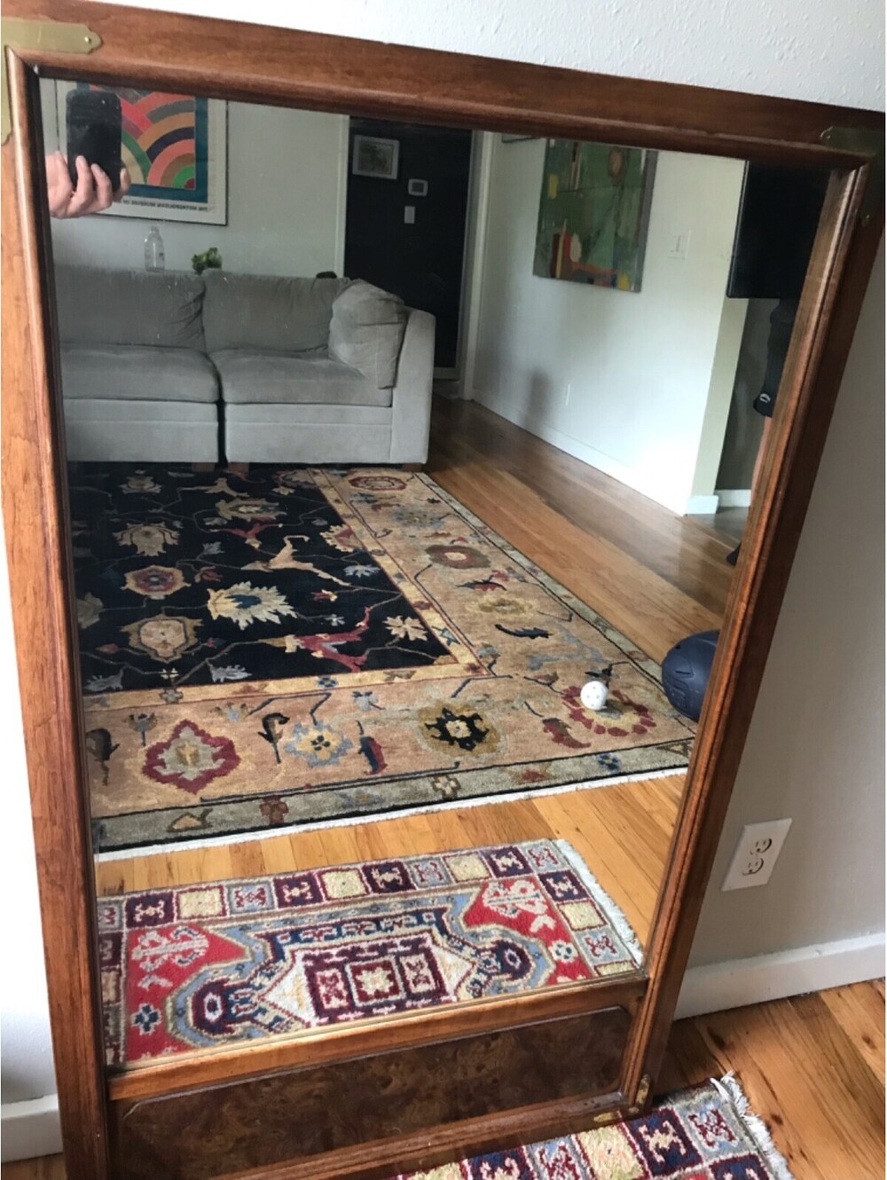 Vintage 1972 Thomasville Stroupe Mirror solid Wood Boho 49"x29" Walnut Hanging